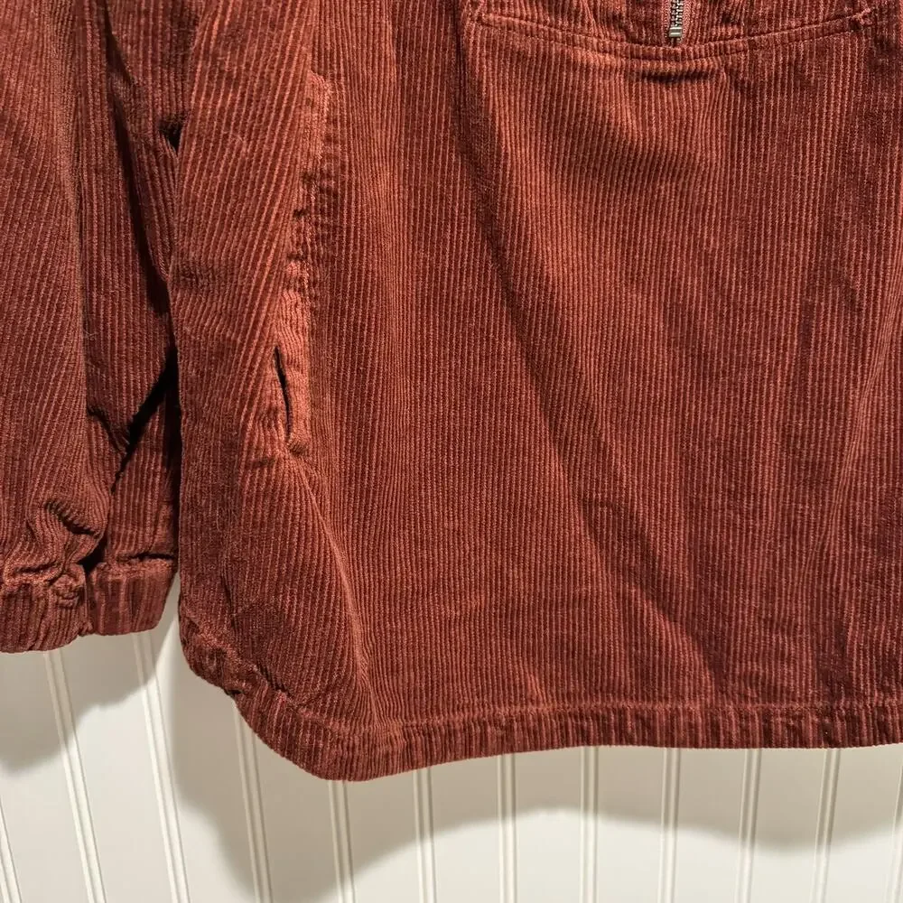Poetry Half Zip Pullover Jacket Corduroy Rust Lagenlook Hemp Cotton Yak Size 12